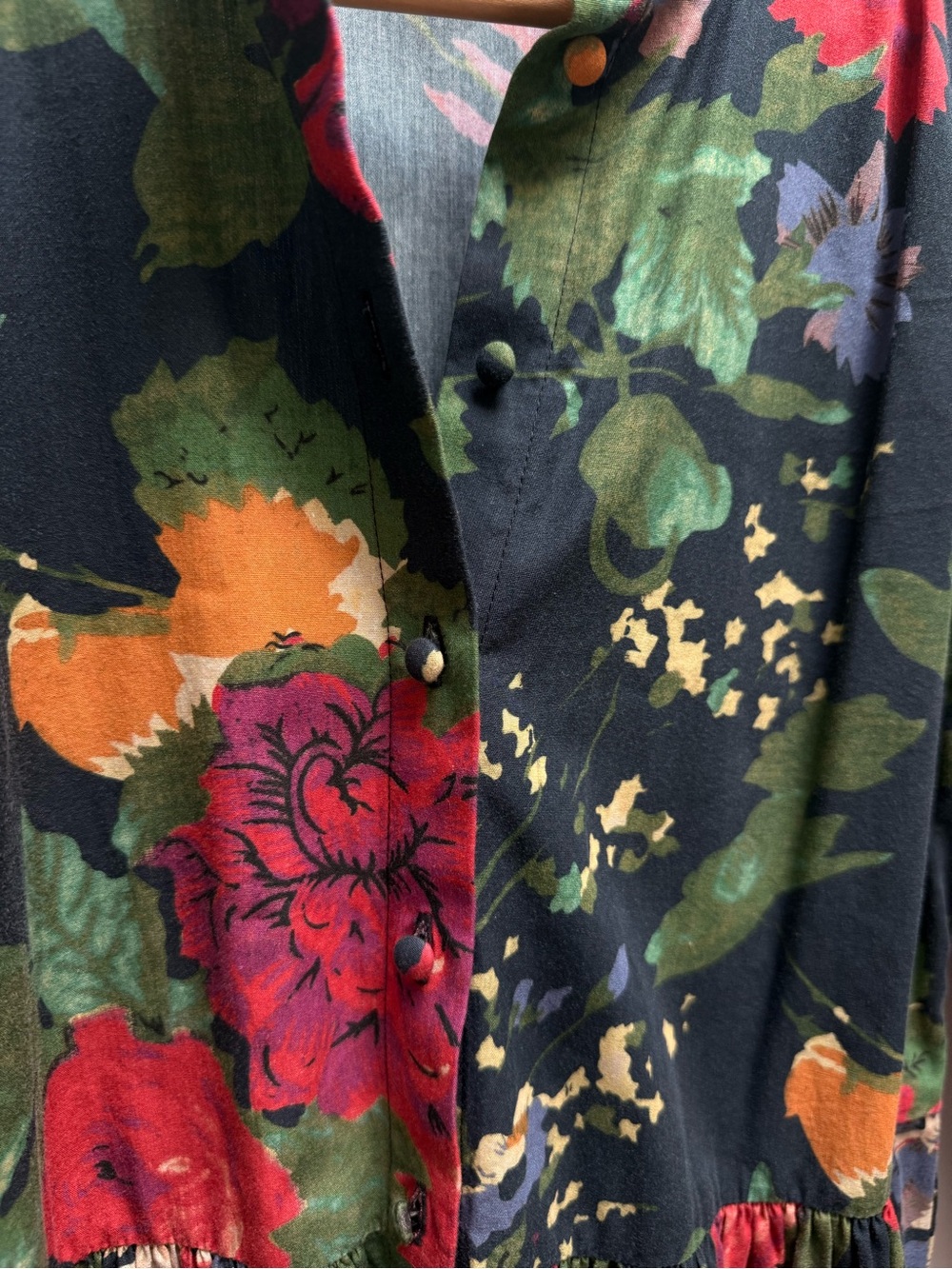 Sezane Navy Floral Mini Dress with Red & Green Blooms - Picture 3 of 4